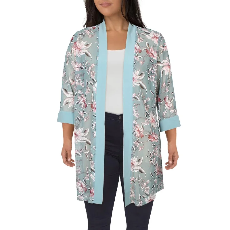 luxury faux fur coat for women -R&M Richards Womens Plus Floral Print Shrug Open-Front Blazer