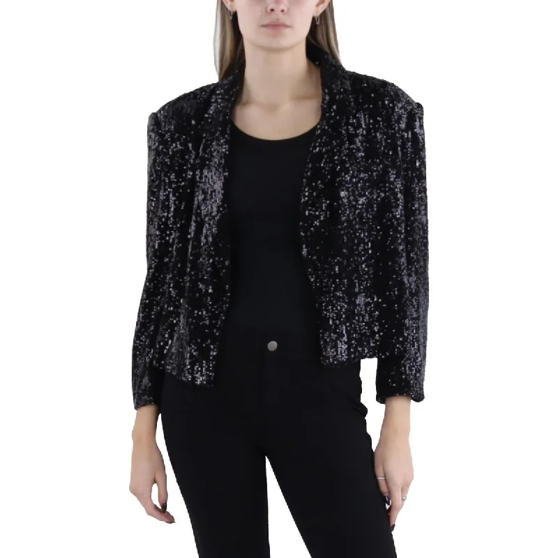 structured blazer jacket for women -Generation Love Womens Isabella Sequined Cropped Open-Front Blazer