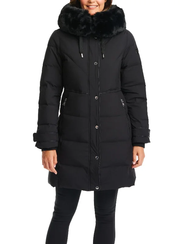 stylish fleece-lined coat for women -Womens Faux Fur Trim Hooded Parka Coat