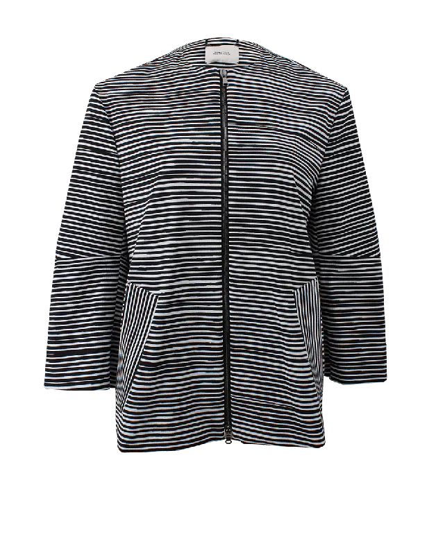 ladies' fleece zip-up jacket -Striped Car Jacket