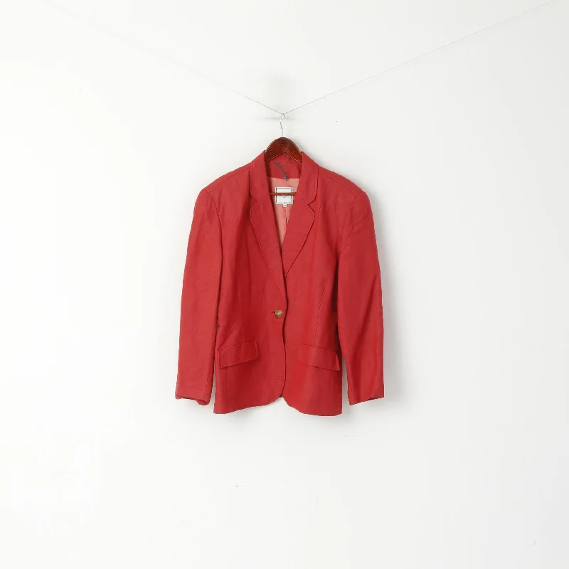 casual linen jacket for women -Marc Aurel Women 42 M Blazer Raspberry Linen Blend Classic Retro Jacket