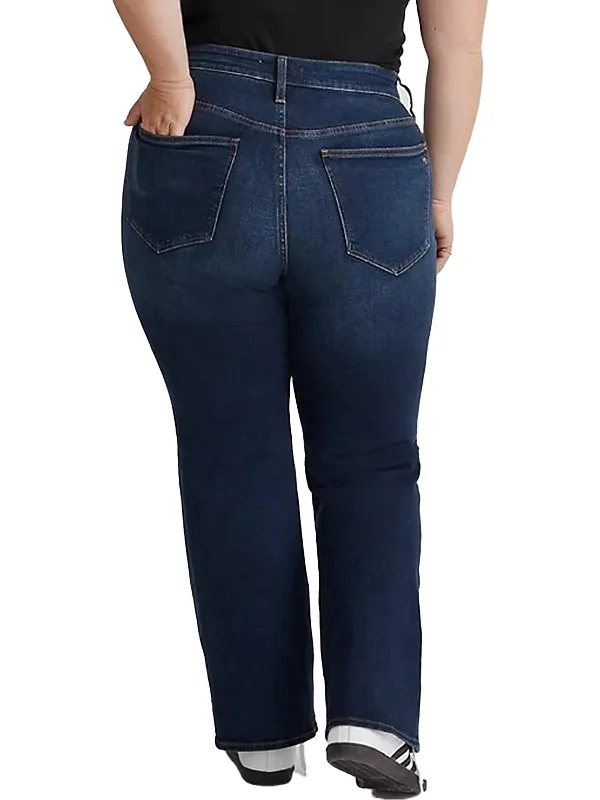 comfy pull-on stretch jeans for women -Plus Womens Skinny Dark Wash Flare Jeans