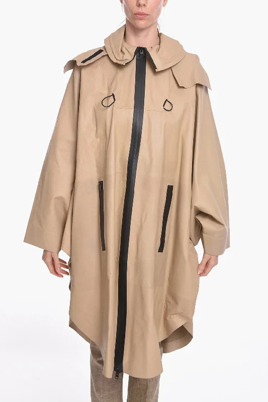 oversized women's coat -Bottega Veneta Bat-wing Sleevd Leather Raincoat