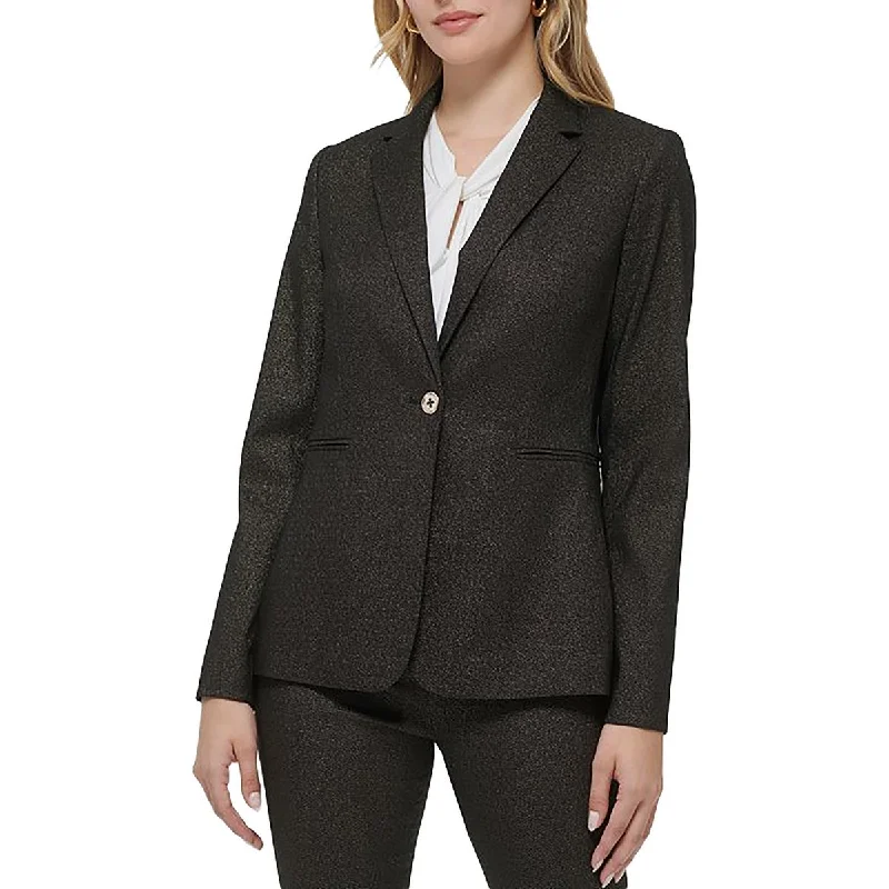 fashionable belted wool coat for women -Tommy Hilfiger Womens Glitter Office One-Button Blazer