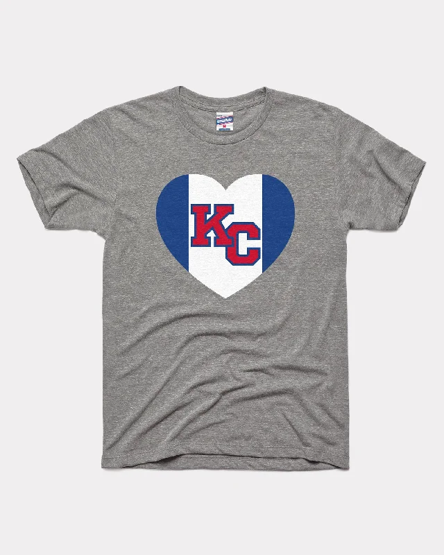 ladies' floral print top -KU KC Heart Vintage Grey T-Shirt