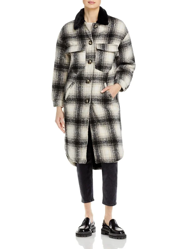 women's teddy bear coat -James Womens Faux Fur Lined Long Walker Coat