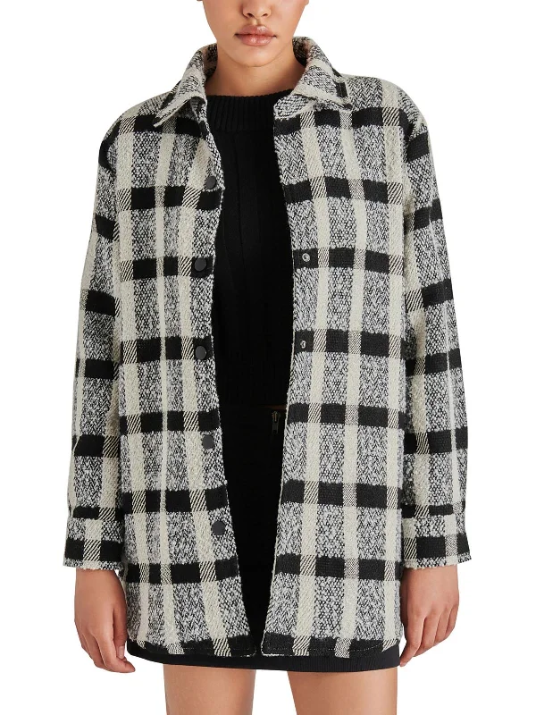 women's winter coat -Eldrige Womens Wool Blend Plaid Shirt Jacket