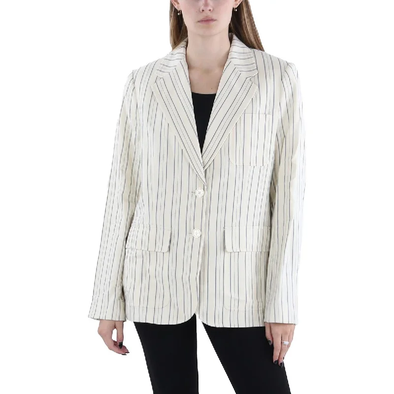 winter-ready faux shearling jacket for women -Lauren Ralph Lauren Womens Linen Blend Striped Two-Button Blazer