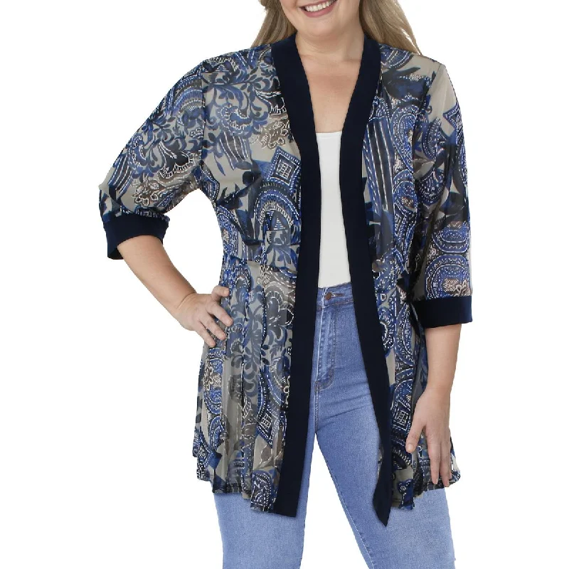 cozy oversized wrap coat for women -R&M Richards Womens Plus Mesh Printed Duster Blazer