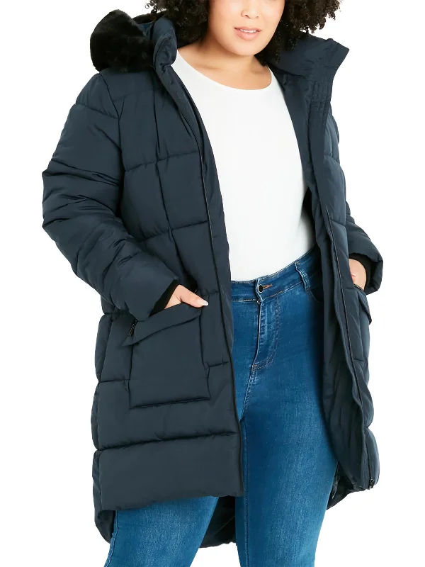 urban style cropped puffer jacket -Womens Faux Fur Trim Cold Weather Quilted Coat