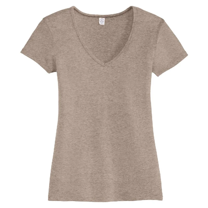 trendy mesh panel top for ladies -Alternative Women's Vintage Stone The Keepsake V-Neck Vintage 50/50 Tee