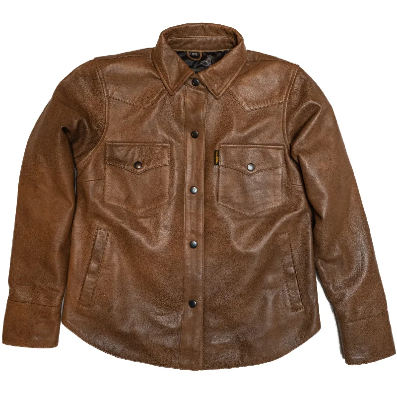 breathable moisture-wicking top for women -Women's Western Shirt - Distressed Brown Leather