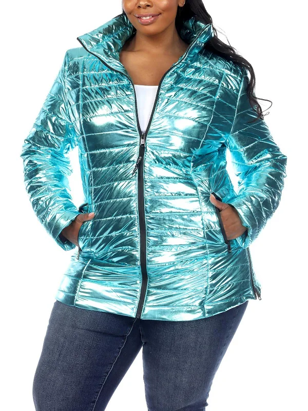 women's reversible coat -Plus Womens Metallic Warm Puffer Jacket