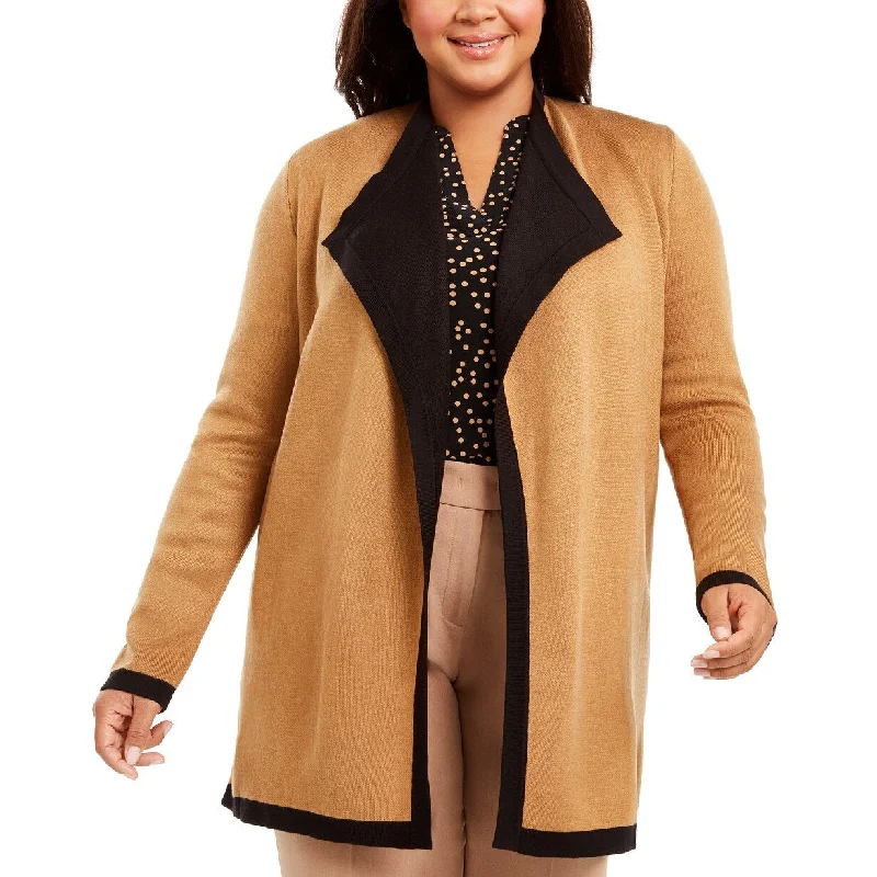 women's travel-friendly jacket -Anne Klein Women's Plus Size Collared Cardigan Brown Size 2 Extra Large