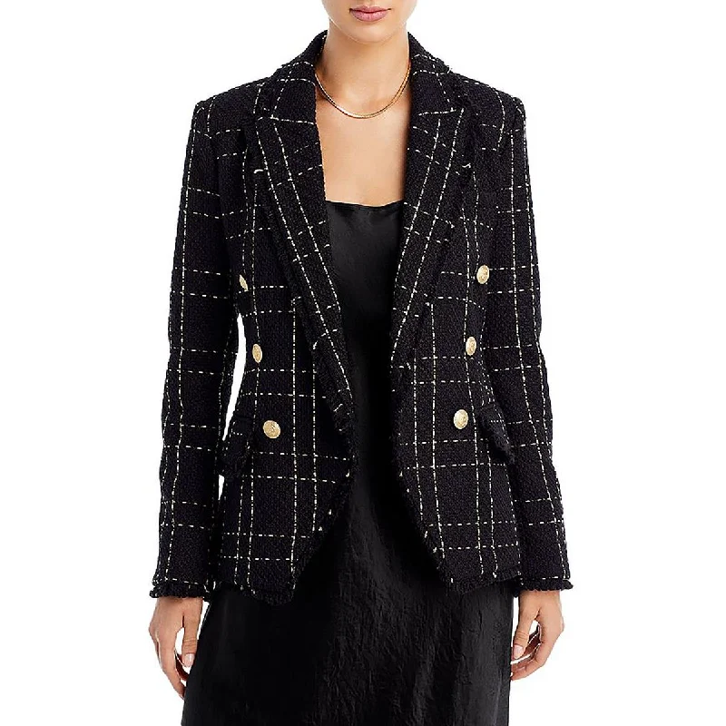 lightweight quilted jacket for women -L'Agence Womens Kenzie Tweed Fringe One-Button Blazer