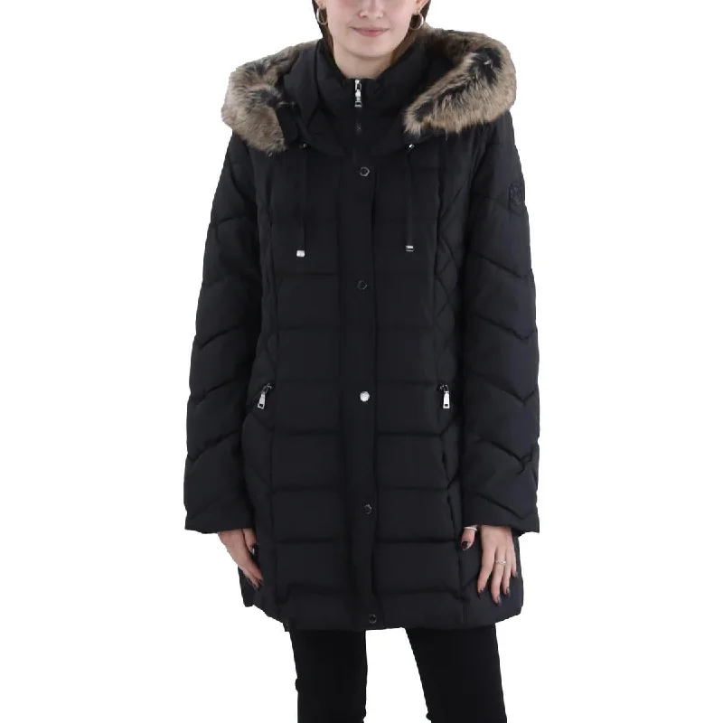 women's faux fur-lined parka -Womens Faux Fur Trim Hooded Puffer Jacket