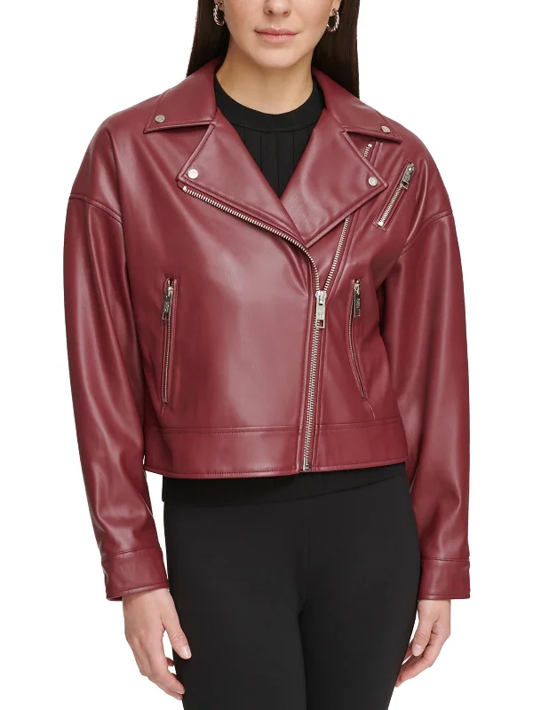 winter parka for women -Womens Faux Leather Motorcycle Jacket