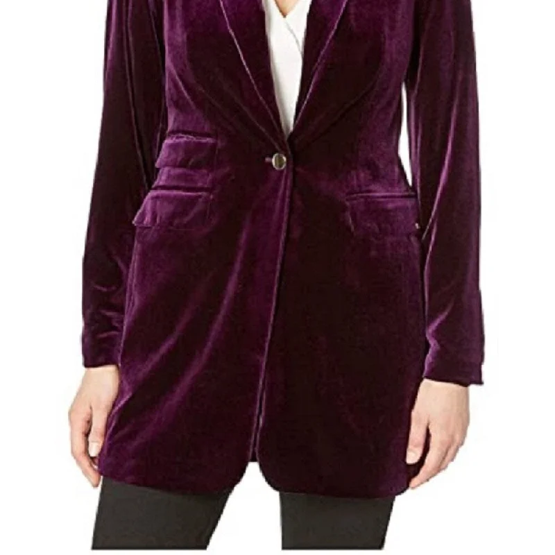 women's double-breasted coat -Calvin Klein Women's Knit Button Front Jacket Purple Size 4