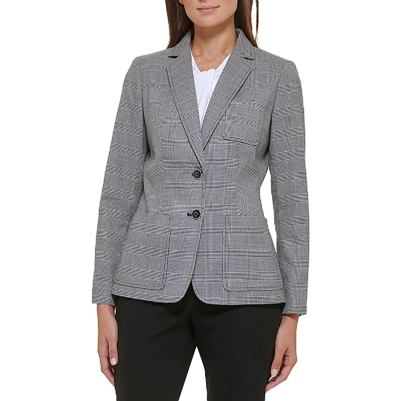 winter-ready women's parka -Tommy Hilfiger Womens Glen Plaid Workwear Two-Button Blazer