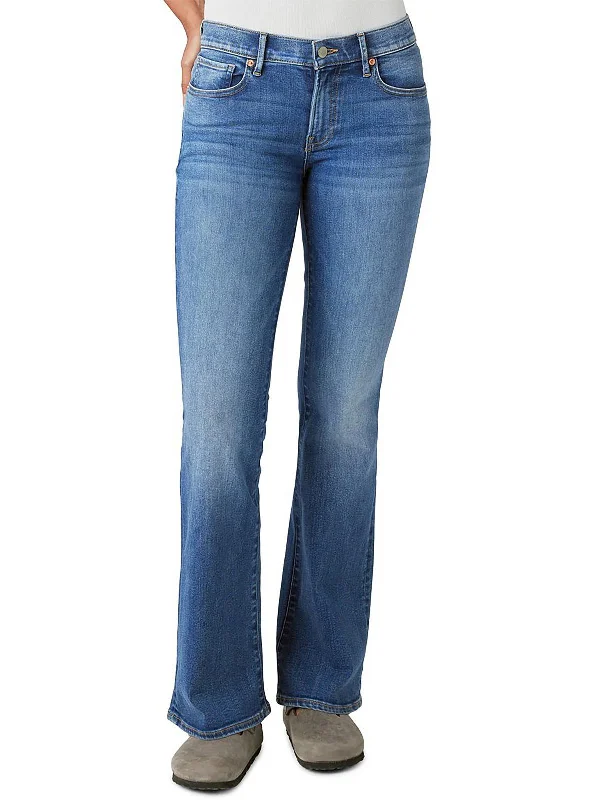 ladies' rugged distressed denim -Sweet Womens Mid-Rise Medium Wash Flare Jeans