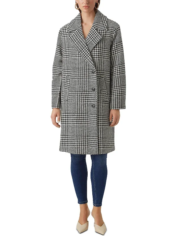 classic camel coat for ladies -Hanna Womens Houndstooth Long Walker Coat