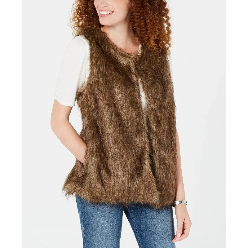 ladies' cashmere overcoat -Say What? Junior's Faux Fur Vest Medium Brown Size Large