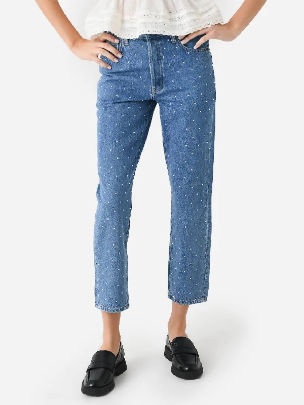 dark-wash tapered jeans for ladies -Atelier Embellished Le Mec Jean In Meadow