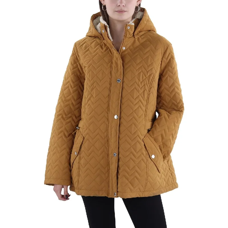 women's lightweight cargo jacket -Womens Faux Fur Lined Hooded Quilted Coat