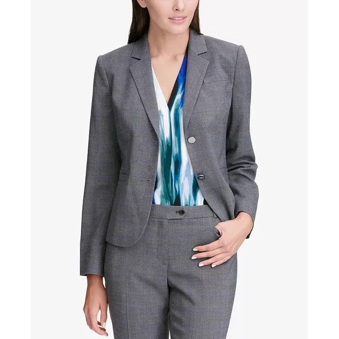 women's belted trench coat -Calvin Klein Women's Glen Plaid Two-Button Jacket Silver Size 0