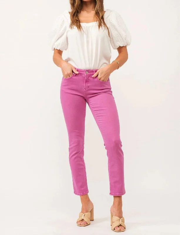 women's cuffed ankle skinny jeans -Blaire Jeans In Carnation Pink