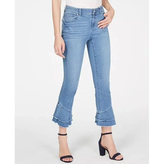 ripped high-waisted jeans for women -INC International Concepts Women's Double-Ruffle-Hem Ankle Jeans Blue Size 10