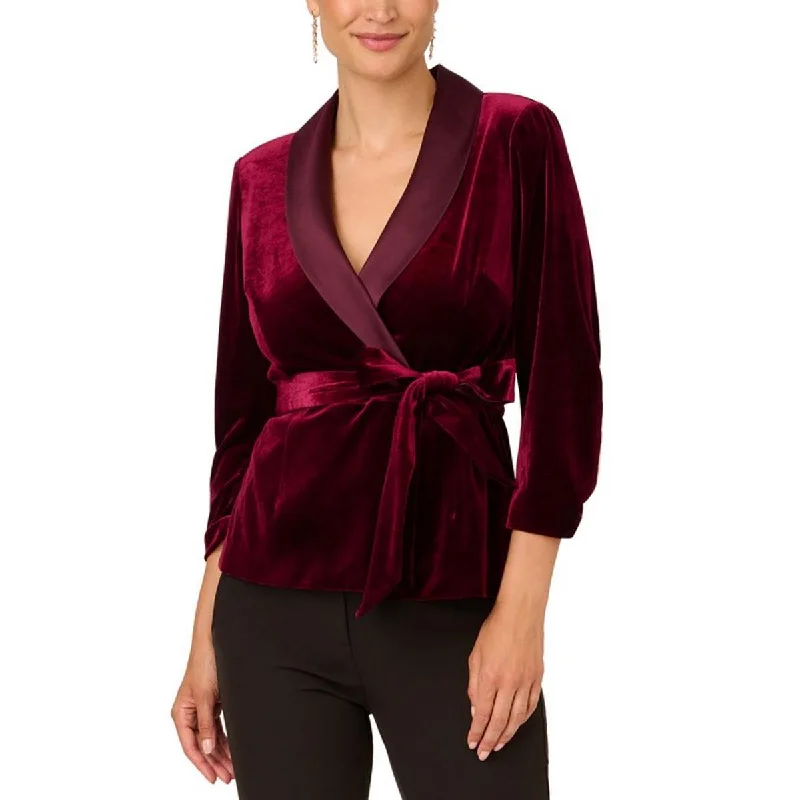 women's lightweight cargo jacket -Adrianna Papell Womens Satin Lapel Shawl Collar Tuxedo Jacket