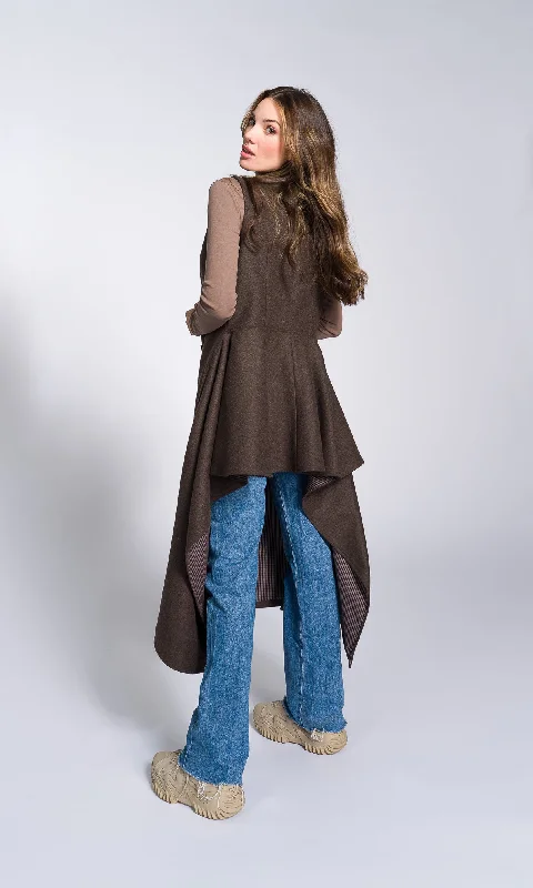 elegant wool cape for women -Sleeveless Lined Coat with Short Peplum Back