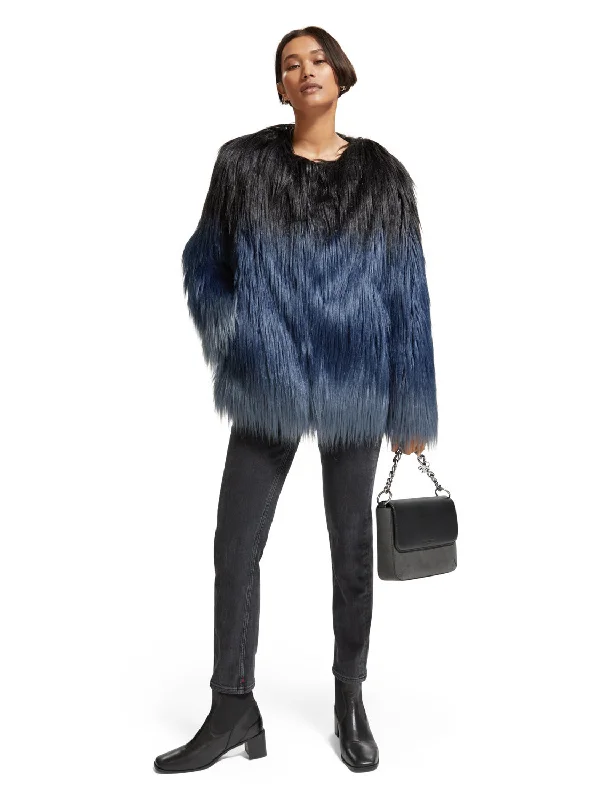 ladies' cashmere overcoat -Gradient faux fur jacket