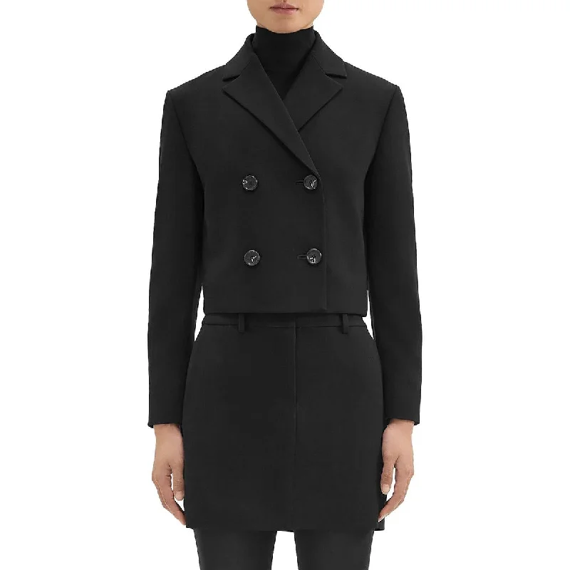 stylish fleece-lined coat for women -Theory Womens Cropped Business Double-Breasted Blazer