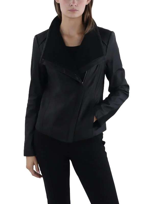 elegant long coat for women -Womens Leather Asymmetric Leather Jacket