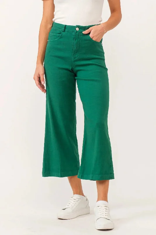 women's lightweight denim trousers -Audrey Galapegos Linen Cropped Jeans In Green