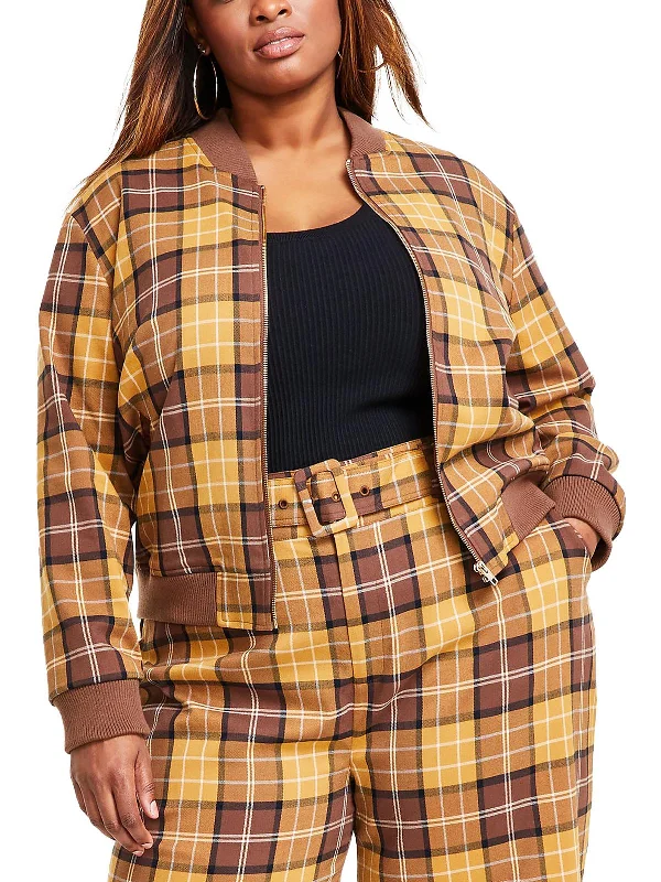 women's reversible coat -Plus Womens Lightweight Short Bomber Jacket