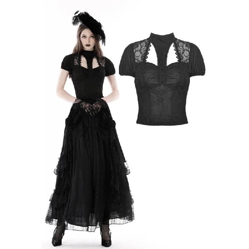 ladies' cowl neck blouse -Women's Gothic Cutout Lace Splice Shirt