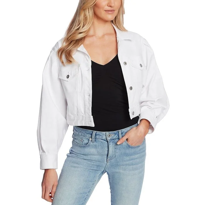 lightweight quilted jacket for women -Cece Women's Cropped Denim Jacket White Size X-Large