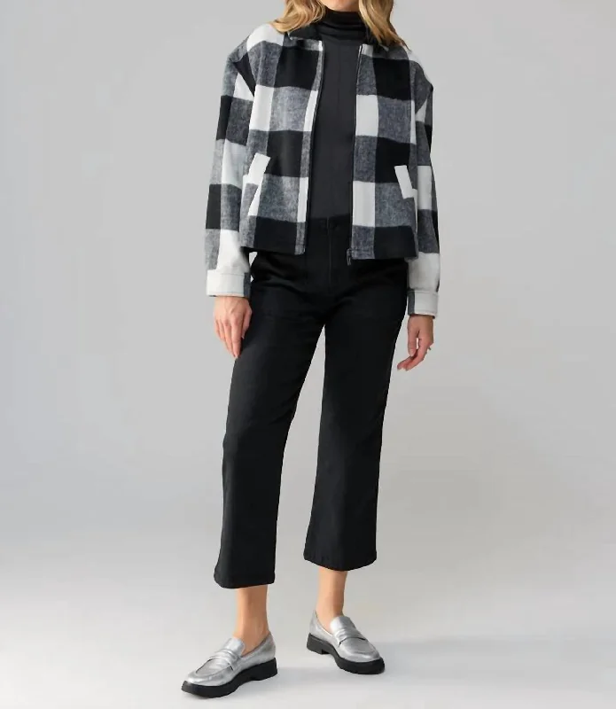 urban streetwear jacket for women -Cropped Boy Shirt Zip Up Jacket In Checkmate