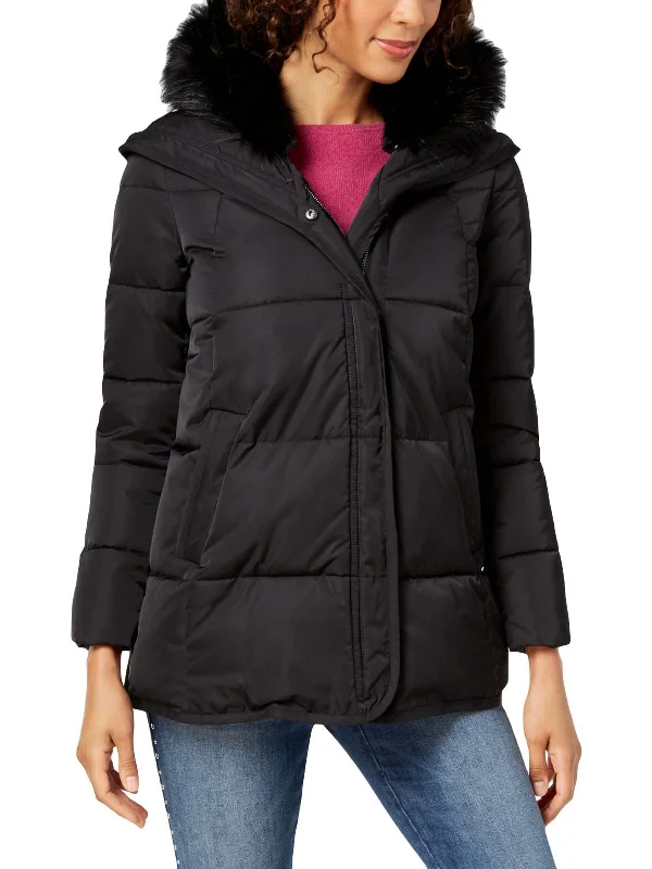 women's belted trench coat -Morgan Womens Quilted Puffer Parka Coat