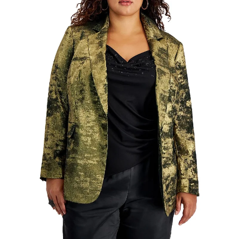 women's double-breasted coat -Bar III Womens Plus Metallic Formal One-Button Blazer