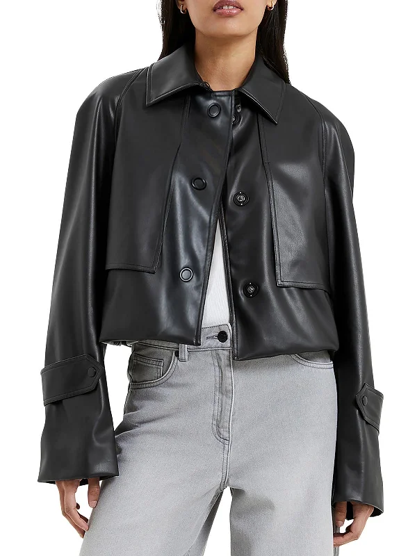 women's relaxed boyfriend blazer -Corlenda Womens Faux leather Short Shirt Jacket