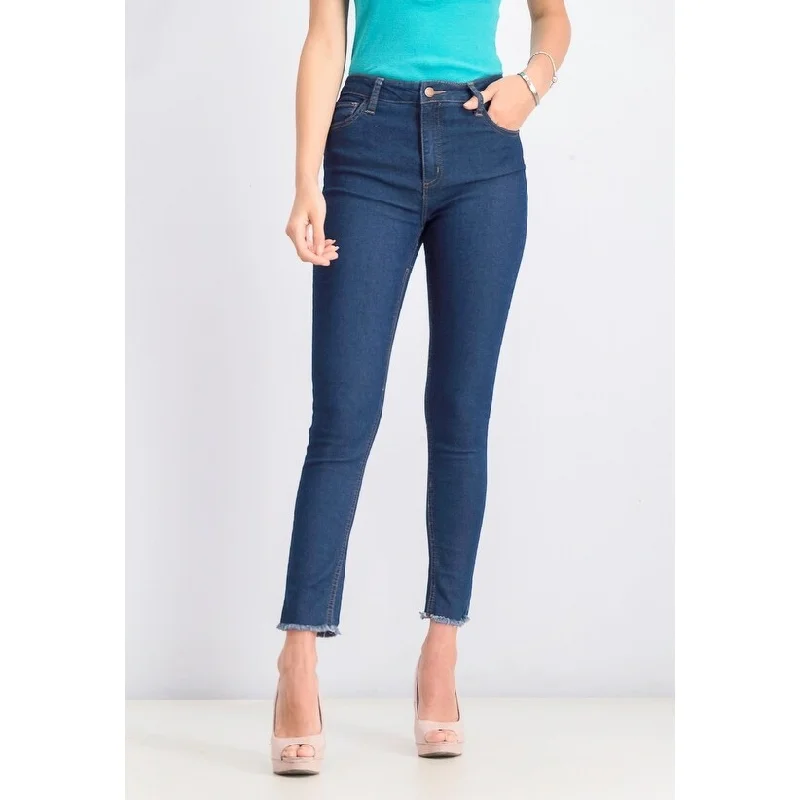 women's high-waisted jeans -Tinseltown Junior's High Rise Raw Hem Skinny Jeans Bright blue Size 1