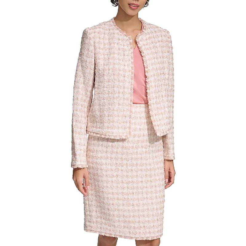 women's relaxed boyfriend blazer -Calvin Klein Womens Tweed Ofiice Open-Front Blazer