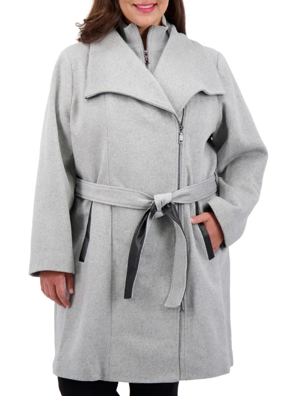 women's oversized corduroy jacket -Plus Womens Wool Blend Midi Wrap Coat