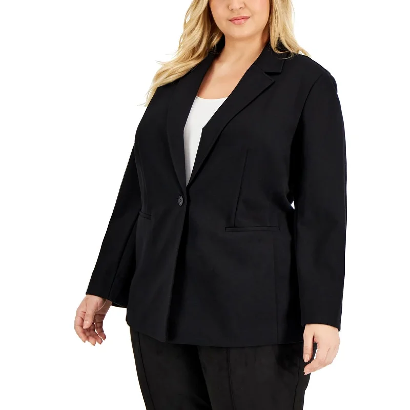 women's casual denim jacket -Anne Klein Womens Plus Compression Long Sleeves One-Button Blazer