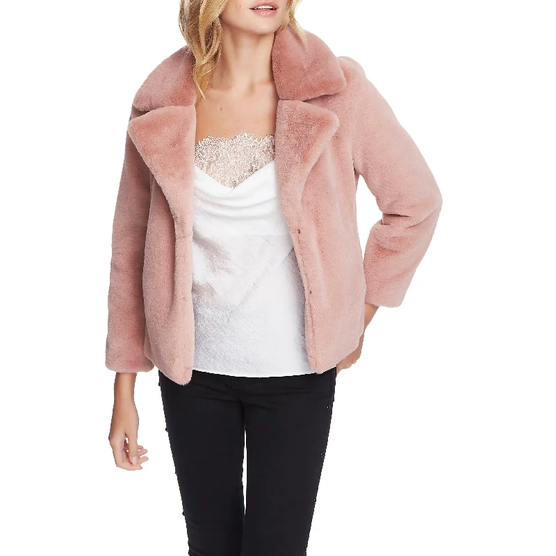 women's thermal long coat -1.State Women's Faux Mink Collared Jacket Pink Size X-Small