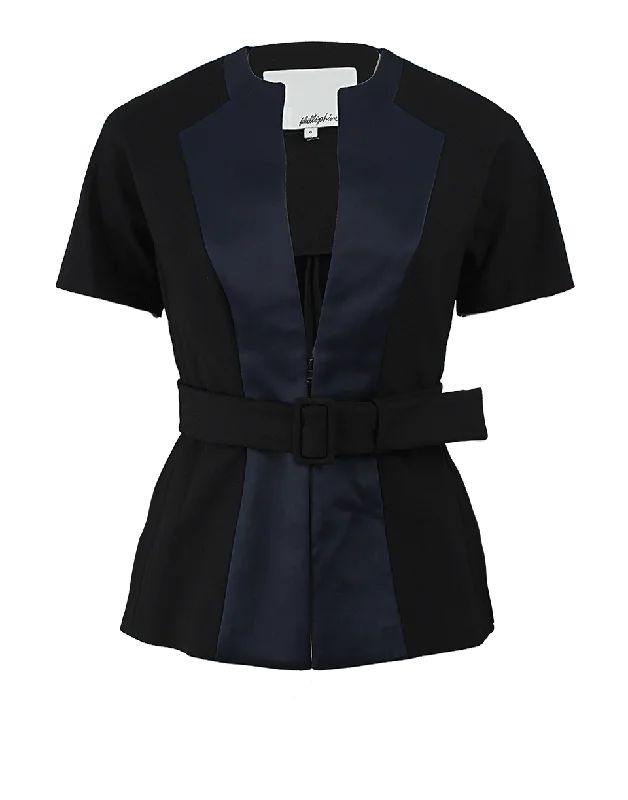 cropped wool blazer for women -Short Sleeve Belted Jacket